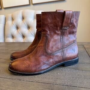 Frye Anna Shortie 71055 Brown Leather Pull On Boots Size 8 M Western Boho Casual